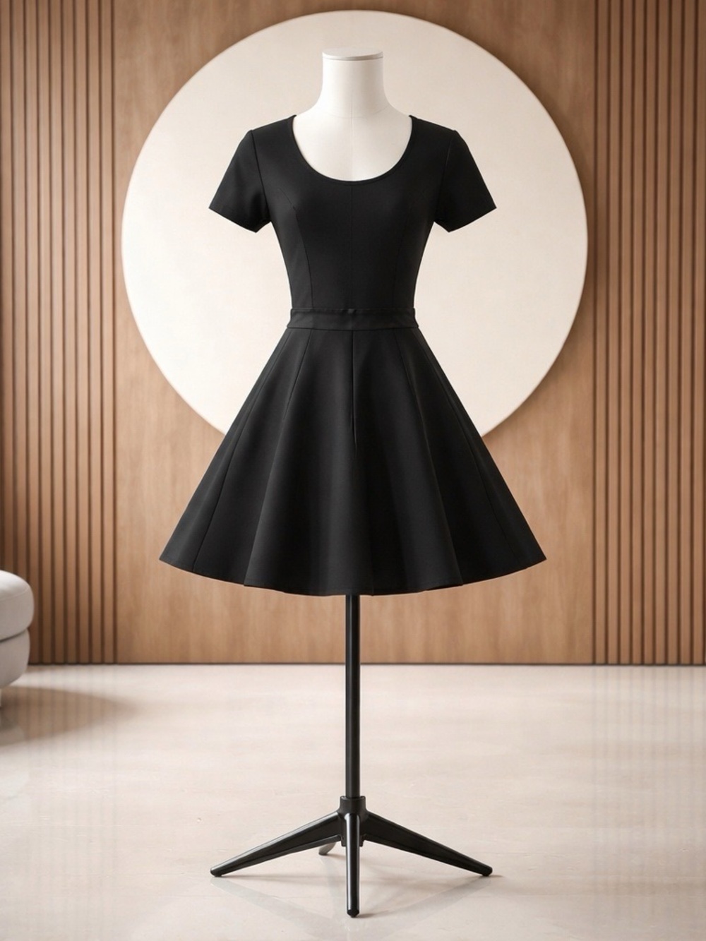 Herve Leger Black Short-Sleeve Flared Mini Dress